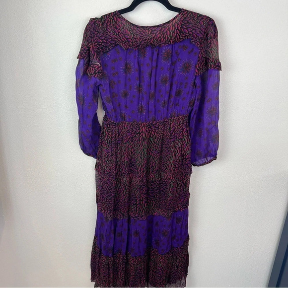 New BA&SH Gypsie Tiered Printed Crepe Midi Dress Purple Violet NWT Bohemian 4 - Picture 12 of 15